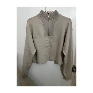 Lunya Taupe Cowl Neck Sweater and Leggings.